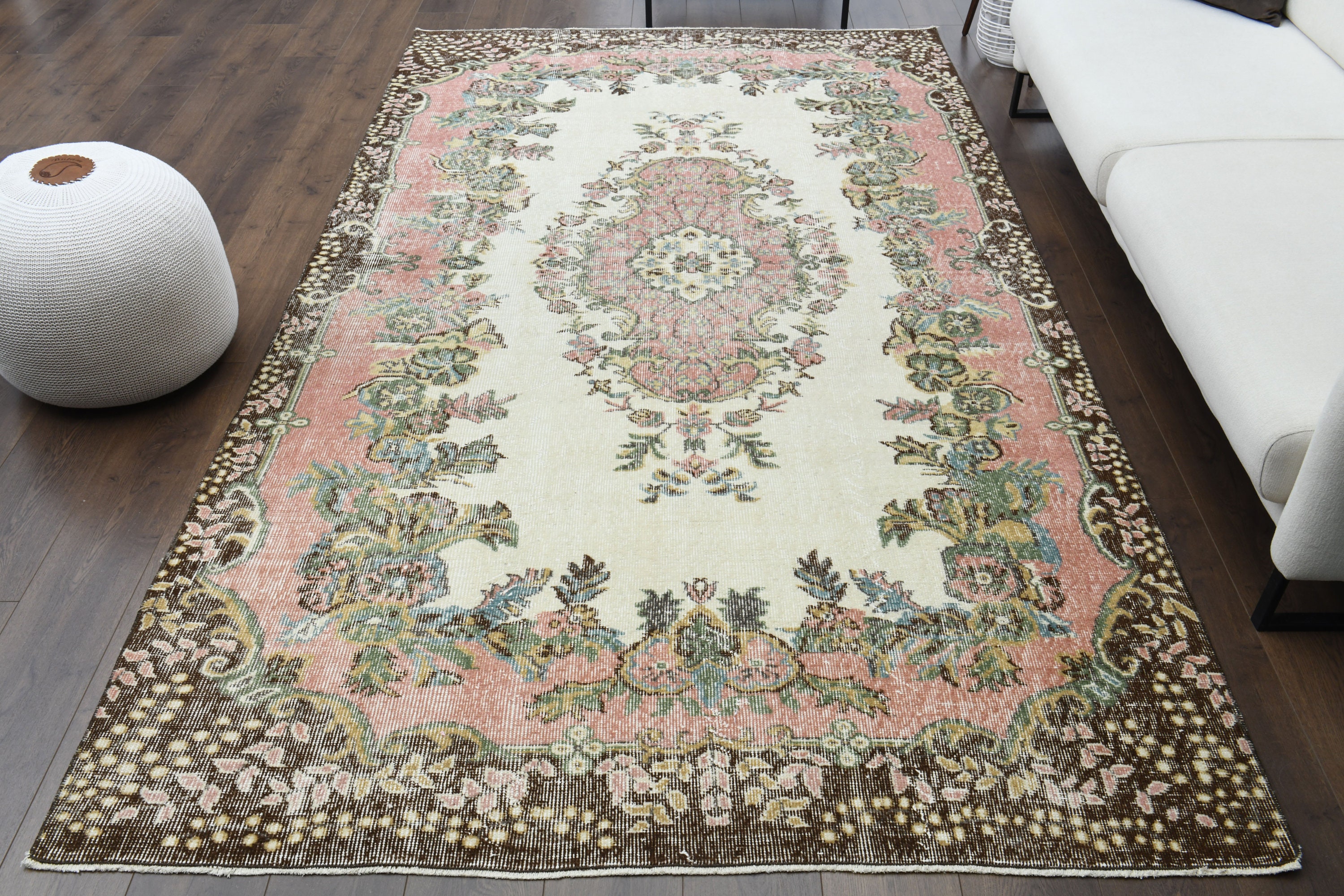 6x9 オリエンタル トルコ ヴィンテージ ウシャク ラグ、エリアラグ