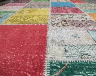 5x8 PATCHWORK Turkish Vintage Rug, Oushak Rug, Handmade Wool Rug, Colorful Custom Rugs, Farmhouse Decor, One-of-a-Kind, Anatolian Carpet