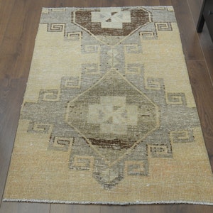 3x4 Turkish Vintage Rug, Oushak Rug, Handmade Wool Rug, Geometric Carpet, Small Room Rugs Farmhouse Decor, One-of-a-Kind, Anatolia Folk Art