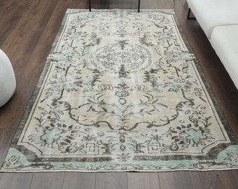 5x8 ANTIQUE OUSHAK Rug, Turkish Rug, Faded Rug, Handmade Wool Rugs, Area Rug, Beige, Farmhouse Decor, Home Decor, Floral Rug, Natural Carpet