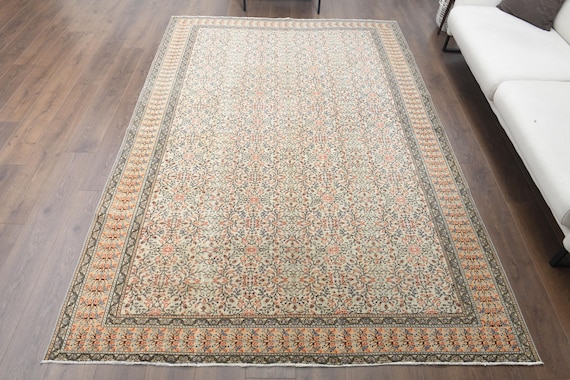 6x9 トルコ製ヴィンテージラグ、ウシャクラグ、ハンドメイドウールラグ