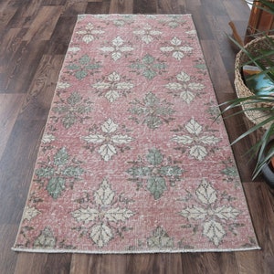3x5 Vintage Turkish Rug, Oushak Handmade Wool Rug, Pink Bloom Floral Small Room Rugs, Anatolia Farmhouse Decor One-of-a-Kind,Ethnic Bohemian
