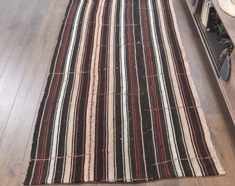 ヴィンテージトルコキリムラグ 4x7：手織りウールフローラル