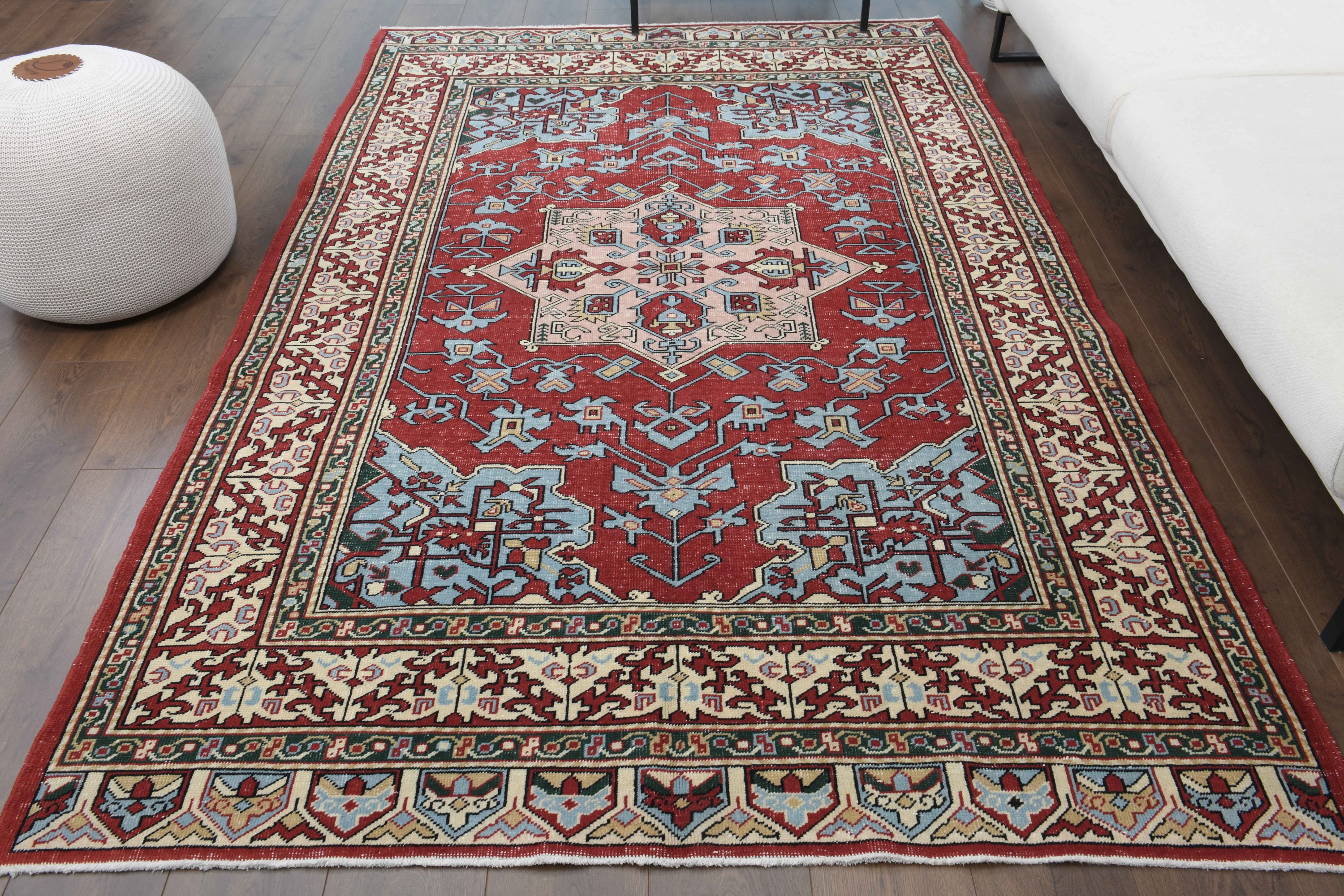 6x8 Vintage Turkish Rug, Oushak Rug, Handmade Wool Rug, Oriental