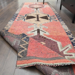 3x10 ft, PINK RUNNER, Vintage Turkish Runner, Oushak Runner, Handmade Wool Rug, Stair Rug, Farmhouse Decor, Bohemian Rug, Home Decoration