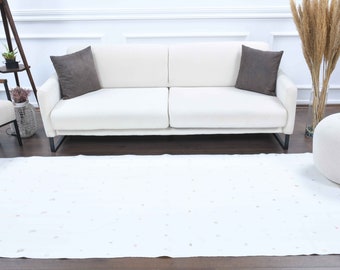 4x8 Vintage Turkish KILIM Area Rug, Oushak Handmade Wool WHITE Carpet, Flatweave Rugs, Farmhouse Decor, One-of-a-Kind, Bohemian, Anatolia