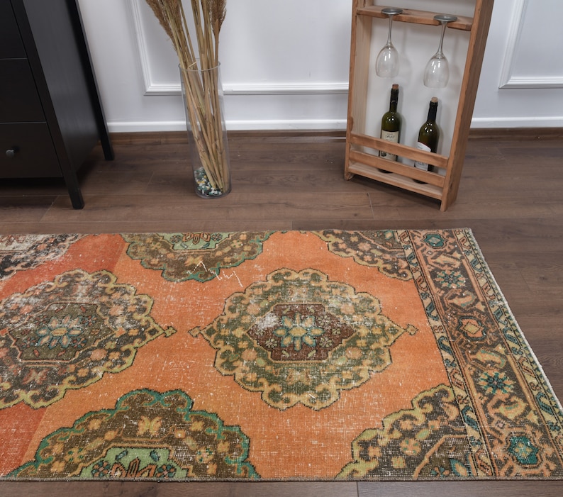 Oriental Orange Hallway Rugs 3x12 Turkish Vintage Runner Farmhouse Decor Oushak Handmade Wool Runner Rug One-of-a-Kind Anatolian