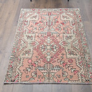3x5 Vintage Turkish Oushak Rug, Handmade Wool Rug, Red Small Area Rug, Rustic Farmhouse Decor Anatolian Throw Rug, One-of-a-Kind, Floral Rug