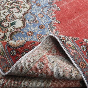 10x13 Red Vintage Rug, Area Rug, Turkish Rug, Oushak Rug, Oversized Oriental Rug, Handmade Wool Rug, Bohemian Rug, Red Rug, 9.5x12.6 ft