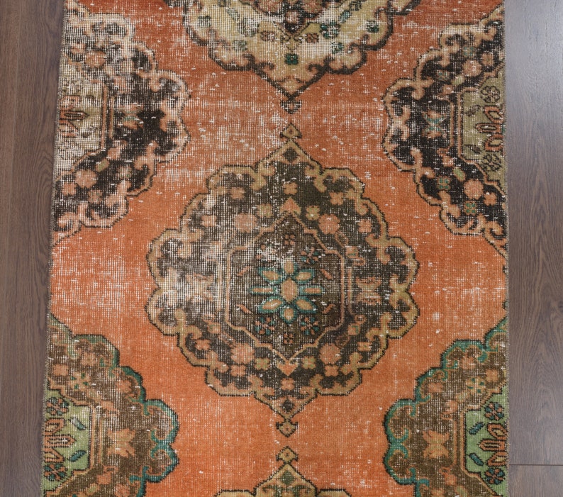 Oriental Orange Hallway Rugs 3x12 Turkish Vintage Runner Farmhouse Decor Oushak Handmade Wool Runner Rug One-of-a-Kind Anatolian