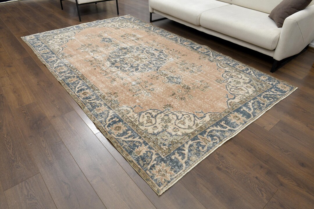 6x9 Orange Vintage Turkish Rug, Oushak Handmade Wool Carpet