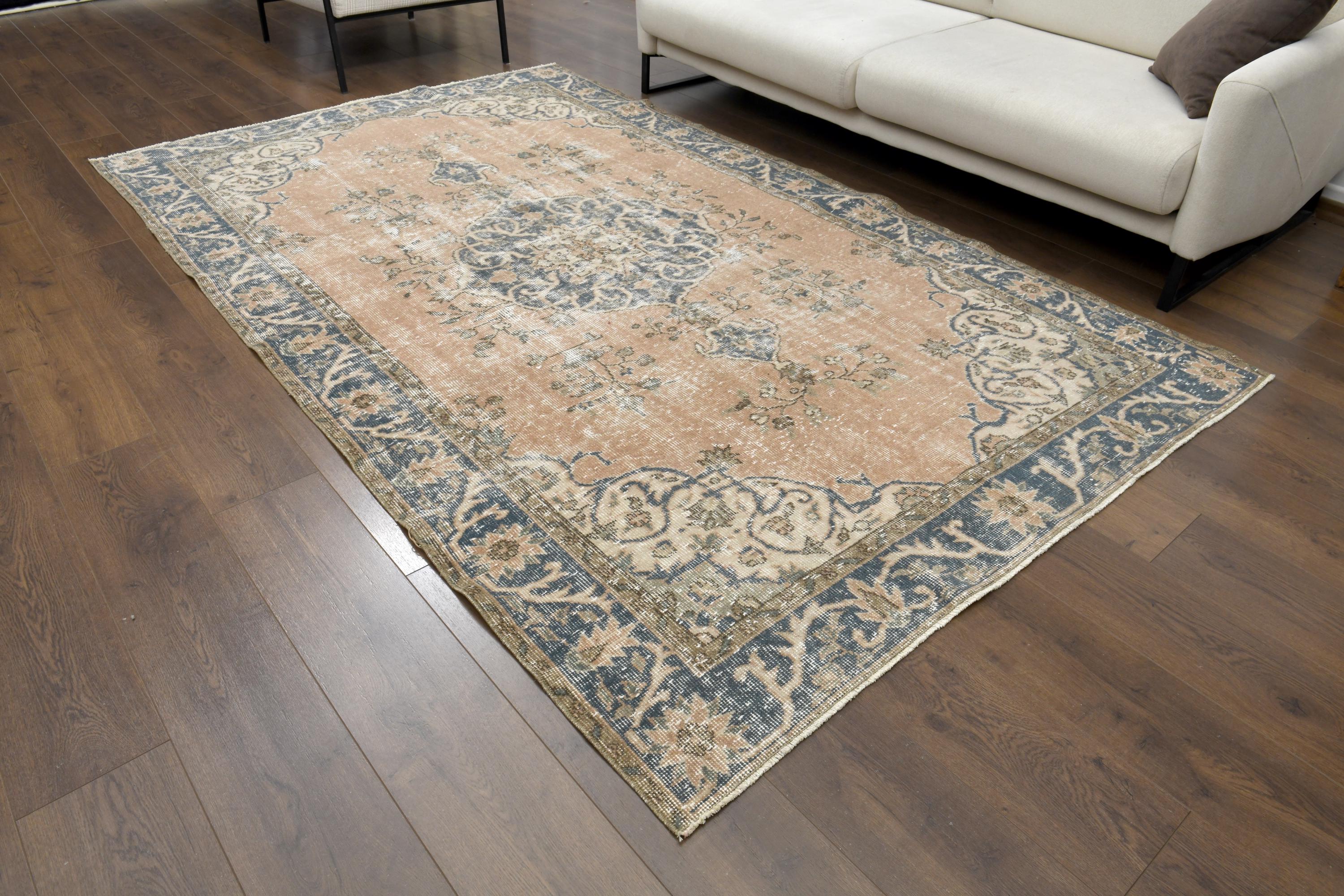 6x9 Orange Vintage Turkish Rug, Oushak Handmade Wool Carpet