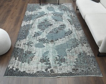 5x9 Turkish Vintage Rug, Oushak Handmade Wool Rug, Boho Decor Area Rug, Farmhouse Decor, One-of-a-Kind, Anatolian, Distressed Blue Carpet