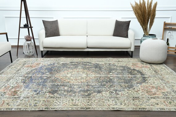 7x10 Vintage Turkish Oushak Rug, Handmade Wool Carpet, Oriental