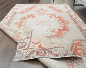 4x7 ft, Vintage TURKISH RUG, Oushak Area Rug, Handmade Wool Rug, Oriental Rug, Bohemian Rug, Living Room Rug, Vintage Area Rug, Beige Red