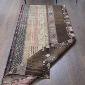 3x7 Distressed Anatolian Kilim Runner, Earthy Brown Pink Striped Turkish Rug, Authentic Handwoven Hallway Mat, Vintage Wool Rugser