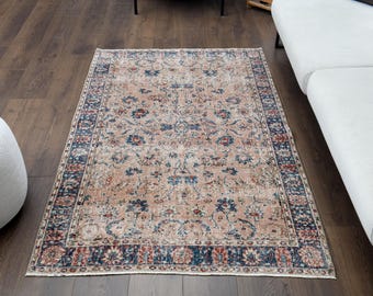 120 x 180 cm, Vintage-Teppich aus der Türkei, Oushak-Teppich, handgeknüpfter Wollteppich, orangefarbener Orientteppich, Landhausstil, Unikat, hergestellt in Anatolien