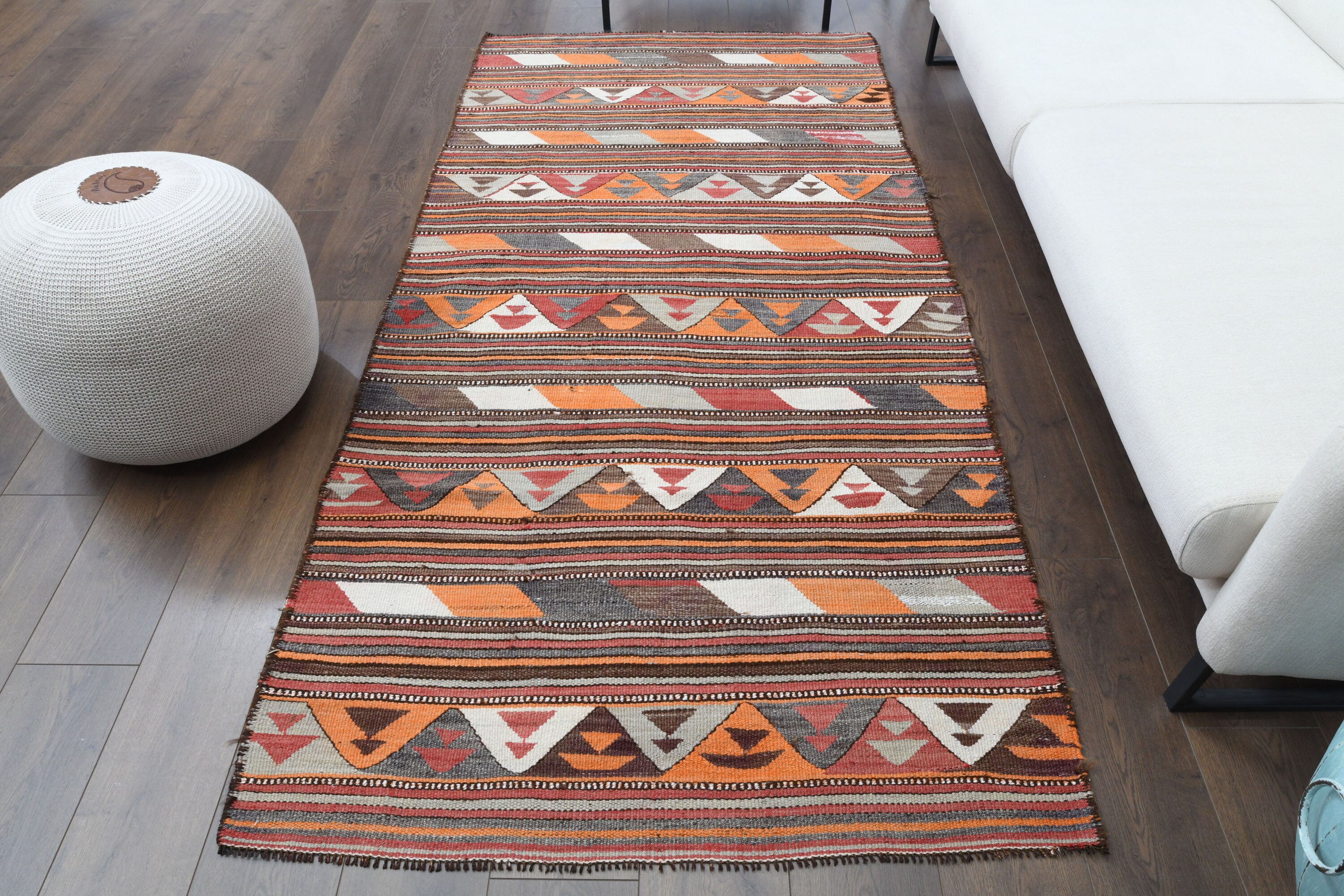 4x8 Vintage IKAT RUG, Turkish KILIM Area Rug, Oushak Rug, Handmade 
