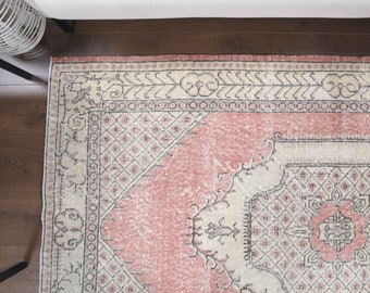 4x7 Turkish Vintage Rug, Oushak Rug, Handmade Wool Small Area Carpet, Muted Colored Throw Rugs, Farmhouse Decor, One-of-a-Kind, Anatolian