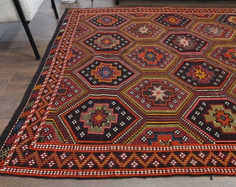 6x10 Vintage Turkish KILIM Area Rug, Handmade Wool Rugs, Farmhouse Decor, One-of-a-Kind, Bohemian, Made in Anatolia, Oushak Flatweave Carpet