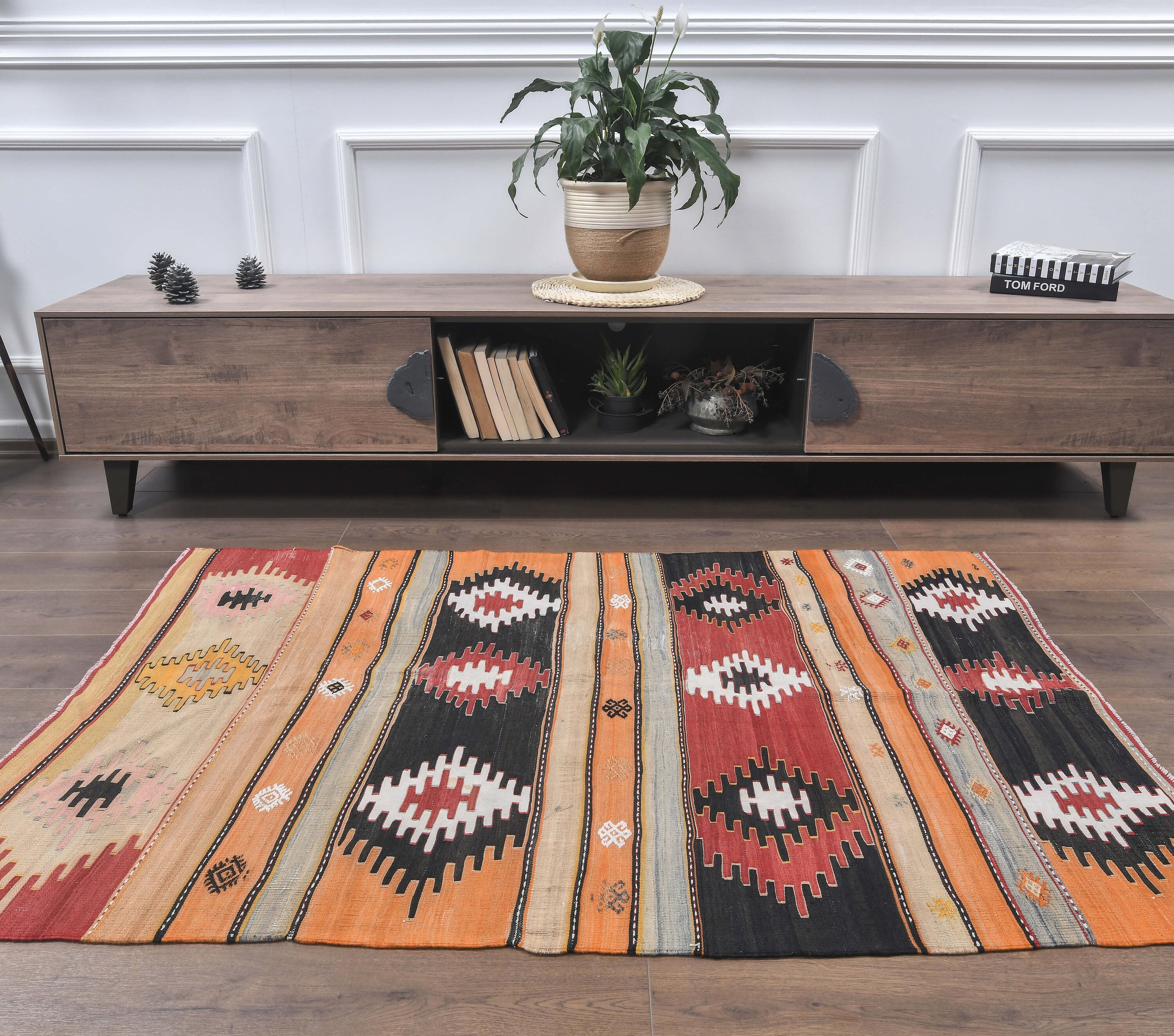 Anatolian Kilim Flat Weave 100% Wool Hand Woven Oriental Rug 4x6 ft Anatolian Kilim Flat Weave 100% Wool Hand Woven Oriental Rug 4x6 ft