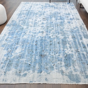 6x10 Turkish Vintage Rug, Area Rug, Oushak Rug, Handmade Wool Carpet, Solid Rug, Farmhouse Decor, One-of-a-Kind Anatolia, Distressed Blue