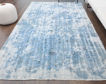 Tappeto turco vintage 6x10, tappeto, tappeto Oushak, tappeto in lana fatto a mano, tappeto solido, arredamento rustico, Anatolia unico nel suo genere, blu anticato