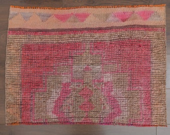 2x3 Turkish Vintage Oushak Rug, Door Mat Small Carpet, Handmade Wool Rug, Pink Ethnic Doormat Mini Rugs, One-of-a-Kind, Made in Anatolia