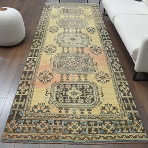 4x11 Oushak Runner, Handmade Wool Rug, Turkish Runner, Vintage Rugs, Hallway Runner, Farmhouse Decor, One-of-a-Kind, Anatolian, Yellow