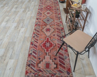 3x12 LIGHT RED Vintage Turkish Oushak Runner, Hand-Knotted Wool Carpet, Kitchen Hallway Rug, One-of-a-Kind, Anatolian, Boho Decor