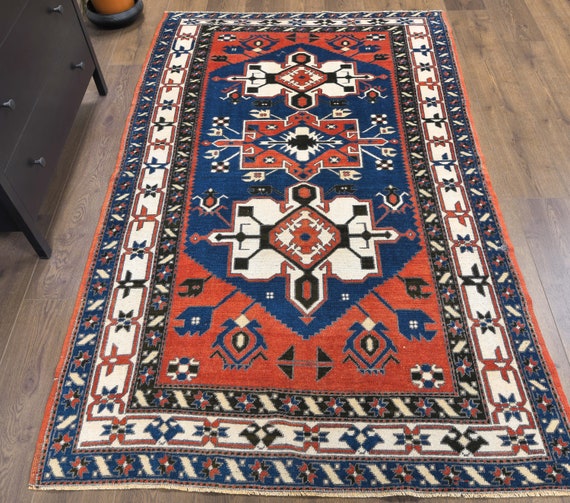 4x7 Vintage Turkish Carpet Oushak Handmade Wool Rug, Red Orienal