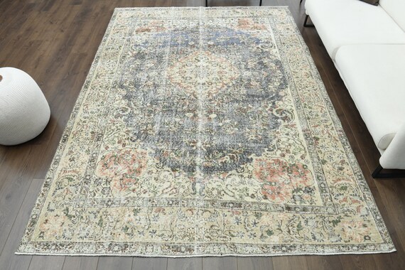 7x10 Vintage Turkish Oushak Rug, Handmade Wool Carpet, Oriental
