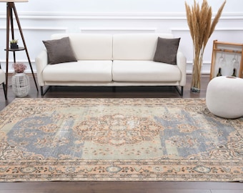 7x9 Vintage Turkish Area Rug, Oushak Rug, Handmade Wool Rug, Farmhouse Decor, One-of-a-Kind, Made in Turkey, Living Room Rug, Carpet