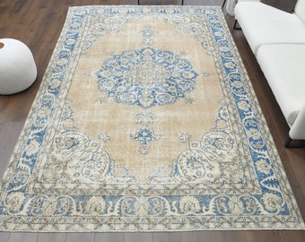 8x11 Original Vintage Medallion Oushak Turkish Area Rug, Handmade Wool Rug, Oriental Heriz Carpet, Farmhouse Decor, One-of-a-Kind, Handwoven