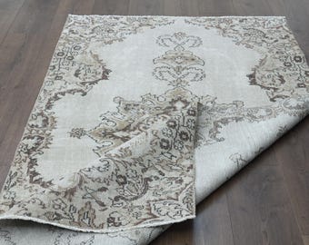 3.7x6.4 ft, WOOL HANDMADE OUSHAK Rug, Vintage Rug, Turkish Rug, Kitchen Rug, Living Room Rug, Dining Room Rug, Home Decor, Washable, Tribal