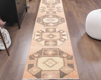 Runner Rug 2x9.7 ft,long rug runner,patchwork rug,handmade rug,entryway rug,Brown Turkish rug,hallway rug,muted color rug,boho rug,wool rug
