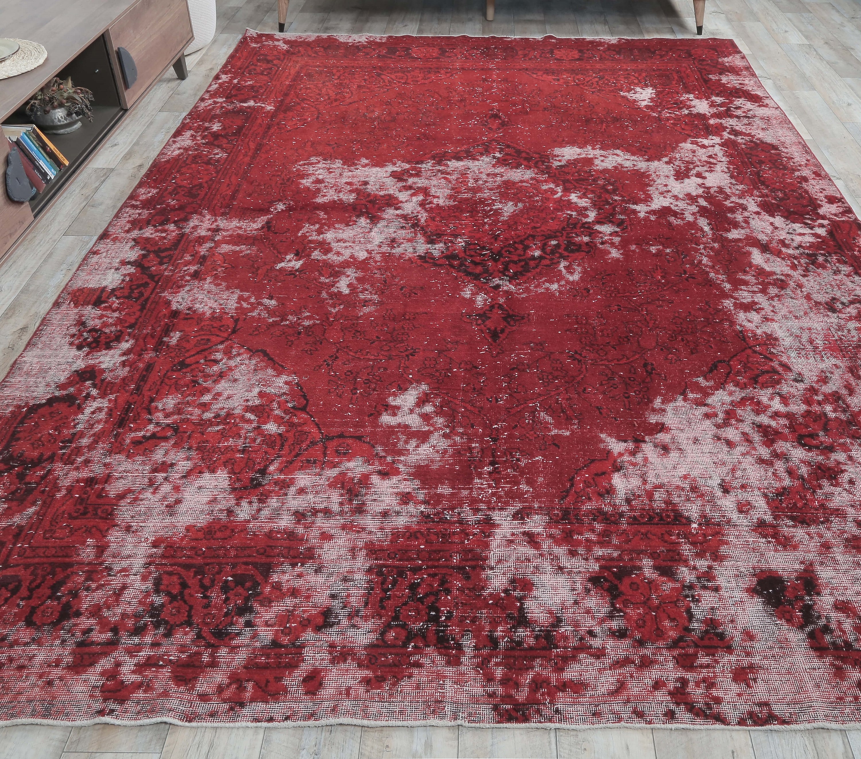 8'2x12'2 Ft, DISTRESSED OVERDYED RUG, Turkish Vintage Rug