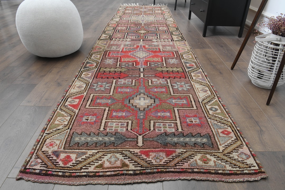 3x12 Pink Vintage Runner, Turkish Runner, Oushak Runner, Handmade Wool