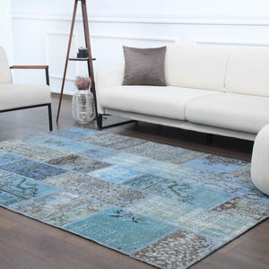 6x8 PATCHWORK Turkish Vintage Rug, Area Rug, Oushak Rug, Handmade Wool Rug, Blue Rugs, Farmhouse Decor, One-of-a-Kind, Anatolian Carpet