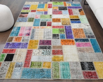 5x8 PATCHWORK Turkish Vintage Rug, Oushak Rug, Handmade Wool Rug, Colorful Custom Rugs, Farmhouse Decor, One-of-a-Kind, Anatolian Carpet