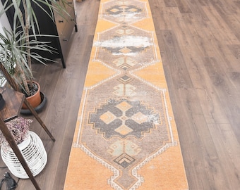3x12 Turkish Vintage Runner, Oushak Handmade Wool Rug, Hallway & Kitchen Rugs, Farmhouse Decor, One-of-a-Kind, Folk Art, Anatolian