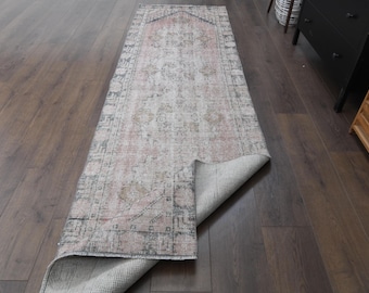 3x8 Orange Vintage Turkish Oushak Runner, Faded Handmade Wool Rug, Hallway Runner, One-of-a-Kind, Home Decor, Bohemian Rug, Stairway Rug
