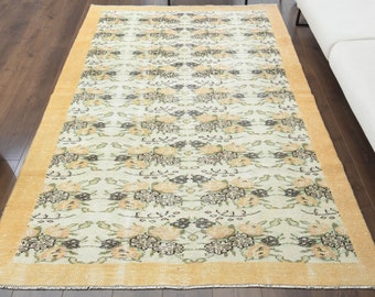 5x9 Vintage Rug, Oushak Rug, Turkish Rug, Handmade Wool Rug, Area Rugs, Farmhouse Decor, One-of-a-Kind, Anatolian, Green Floral Carpet