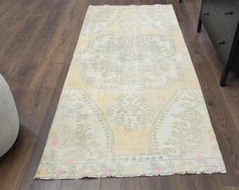 3'1x7'3 ft, VINTAGE TURKISH RUG, Oushak Rug, Handmade Wool Rug, Beige Rug, Antique Rug, Kitchen Rug, Washable Rug, 3x7 Small Rug, Star Rug