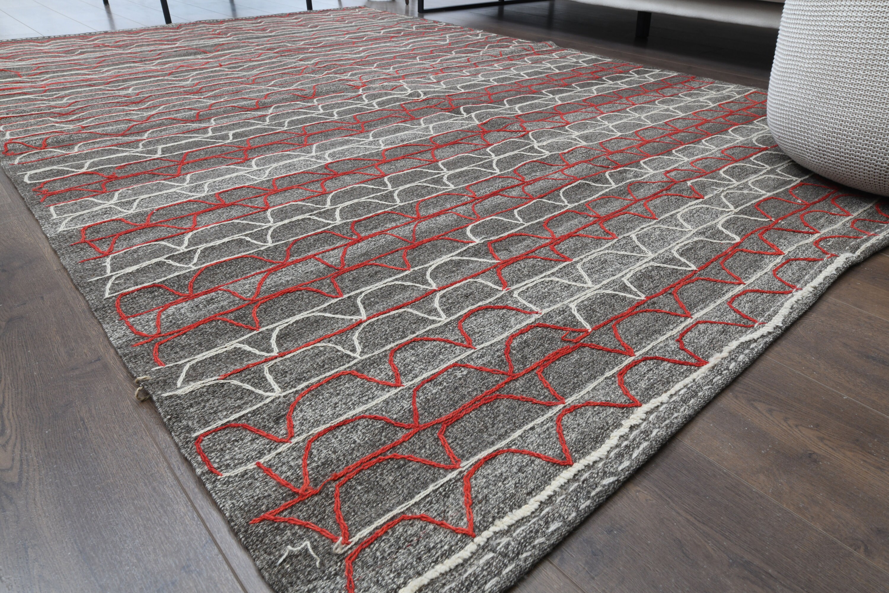 6x9 Vintage Turkish KILIM Area Rug, Oushak Handmade Wool Gray