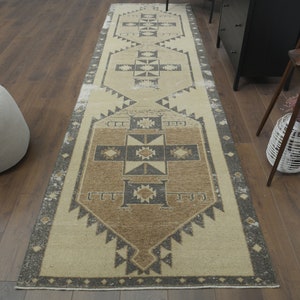 4x13 Turkish Runner, Vintage Runner, Oushak Runner, Handmade Wool Rug, 4x13 Hallway Runner, Farmhouse Decor, One-of-a-Kind Beige Runner Rug