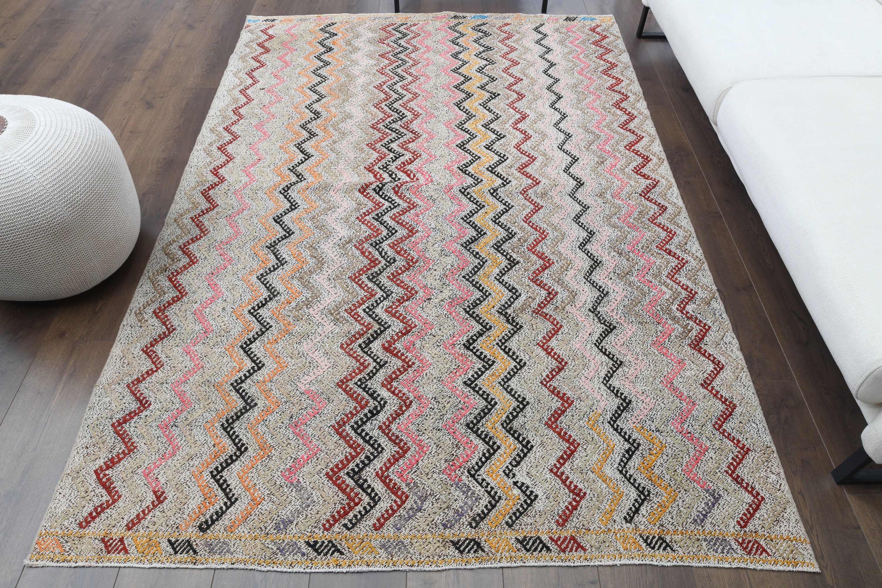 5x8 Vintage ZIGZAG KILIM, Turkish Area Rug, Oushak Handmade
