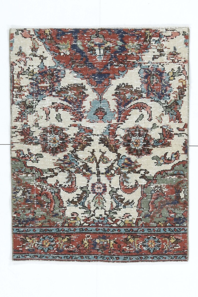 3x3 Turkish Vintage Oushak Rug, Door Mat Small Carpet, Handmade Wool ...