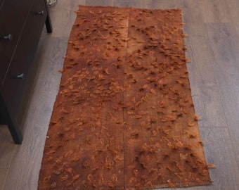2x4 Vintage Türkischer Oushak Teppich, Fußmatte Kleiner Teppich, Handgemachte Wollbraune Fußmatte, Ethnische Mini Teppiche, Einzigartig, Hergestellt in Anatolien