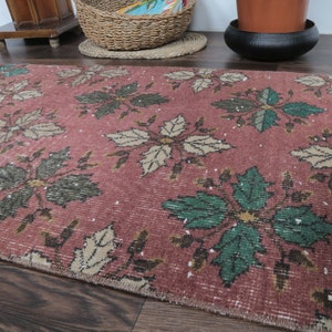 2x5 Turkish Vintage Runner, Oushak Runner, Handmade Wool Rug, Pink Floral Hallway Rugs, Farmhouse Decor, One-of-a-Kind, Bohemian Carpet